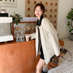 米白色休闲PU皮衣外套女2025春季新款韩系高级感洋气休闲夹克上衣图片
