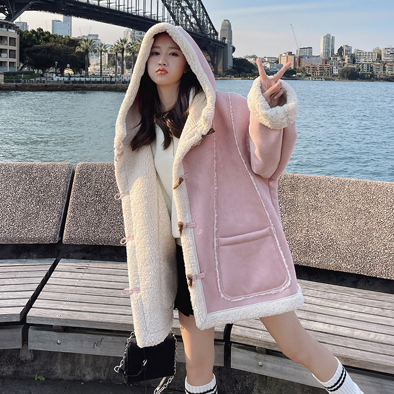 连帽牛角扣皮毛一体2B150-6833-P195控288,女装毛呢外套,2B150