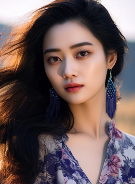 新款大气简约复古黑色流苏耳环欧美长款夸张水晶耳坠修饰脸型瘦