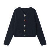 彩扣百搭高级感毛衣外套X5189 长袖 二米专享 韩范V领针织开衫