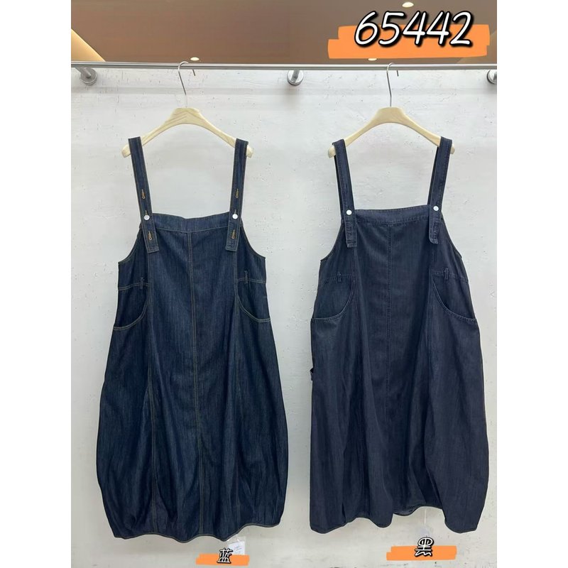 We女装65442秋季韩版宽松大码胖mm慵懒休闲风百搭明线牛仔背带裙