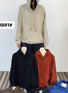 becabeau女装561881秋冬韩版宽松大码胖mm慵懒休闲风连帽抽绳卫衣