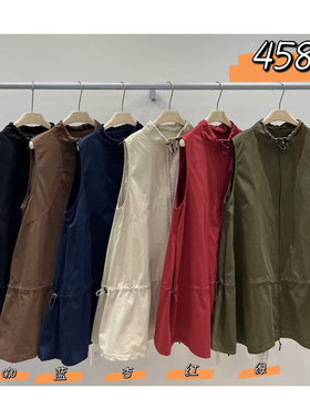 WE女45885秋季新款韩版宽松大码胖mm休闲慵懒风抽绳收腰马甲外套