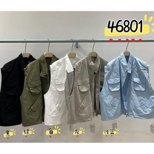 胖mm慵懒休闲风设计感多口袋工装 宽松大码 马甲 韩版 WE女46801春季