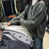 宽松大码 becabeau女装 6502秋冬韩版 胖mm慵懒风牛角扣针织毛衣外套