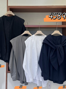 WE女45893秋韩版宽松大码胖mm慵懒松弛风披肩设计感长袖衬衫上衣