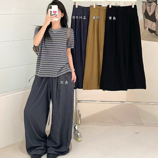 韩版 新款 宽松大码 休闲胖mm抽绳直筒阔腿西装 大7女装 长裤 21602秋季