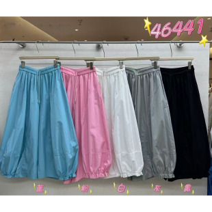 We女装46441夏季韩版宽松大码胖mm慵懒松弛抽绳阔腿灯笼花苞长裤
