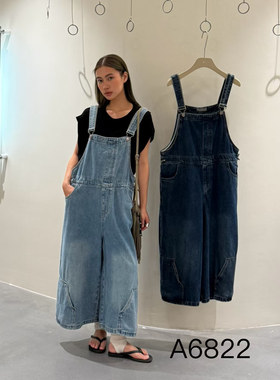 胖mm慵懒休闲风牛仔背带九分裤女