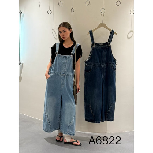 胖mm慵懒休闲风牛仔背带九分裤女