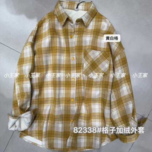 胖mm慵懒休闲风格子加绒衬衫外套
