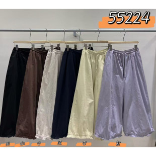 WE女装55224秋松紧抽绳高腰韩版宽松大码胖mm休闲直筒花边花苞裤