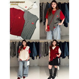 沐熙女装91588早春韩版宽松大码胖mm慵懒休闲风针织V领开衫马甲