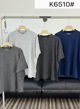 becabeau女K6510秋韩版宽松大码胖mm松弛风百搭圆领针织短袖上衣