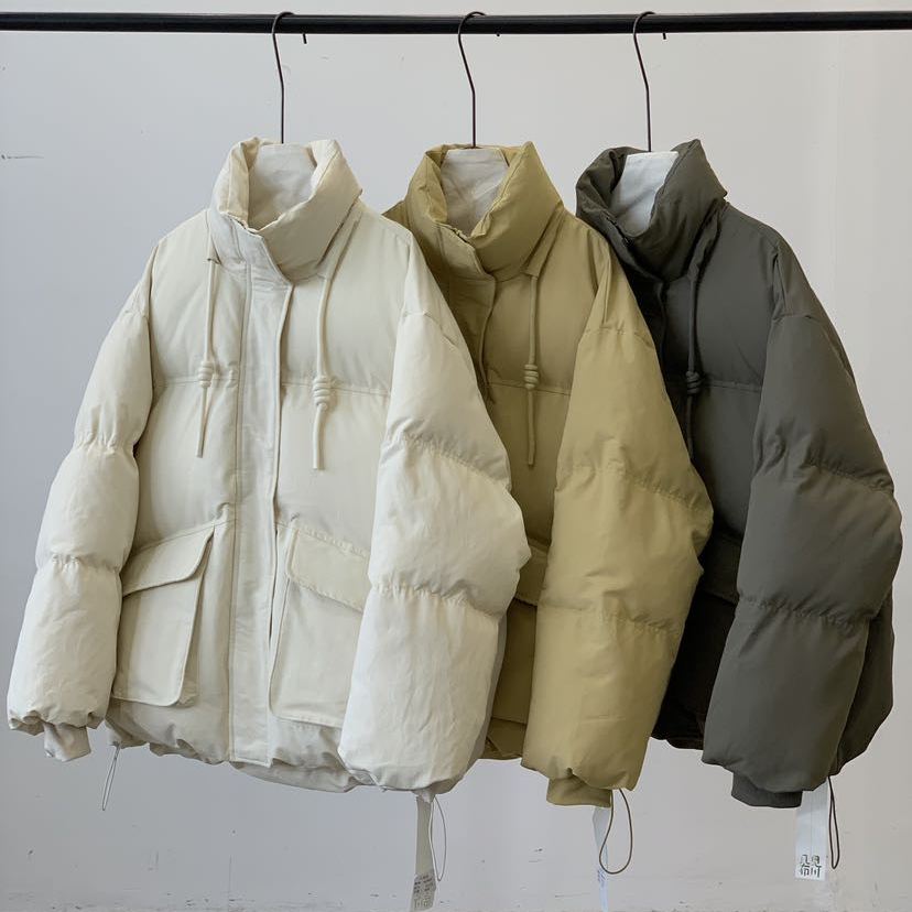 胖mm休闲风百搭立领抽绳棉服外套