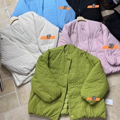 胖mm休闲慵懒风圆领复古棉服外套