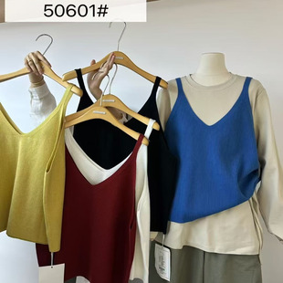 宽松大码 幕茄50601秋韩版 胖mm休闲慵懒风叠穿V领针织吊带背心马甲