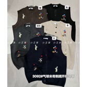 小王家3092冬季 针织毛衣马甲 胖mm慵懒松弛风刺绣开衫 韩版 宽松大码