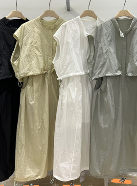 WE女58203夏季新款韩版宽松大码胖mm休闲慵懒工装风假两件连衣裙