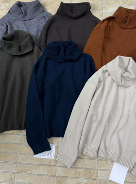 becabeau女装6551冬季韩版宽松大码胖mm慵懒松弛风堆堆领针织毛衣