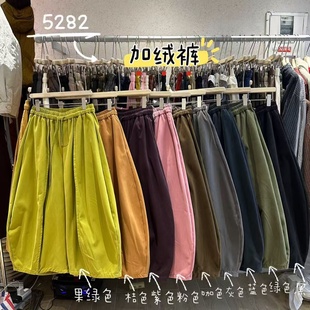 胖mm慵懒松弛风高腰松紧加绒阔腿九分裤 宽松大码 韩版 WE女5282冬季