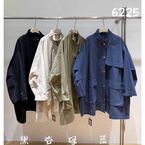 胖mm慵懒风立领工装风衣长袖外套