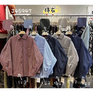 WE女装45947冬韩版宽松大码胖mm慵懒休闲风复古格子加厚衬衫外套