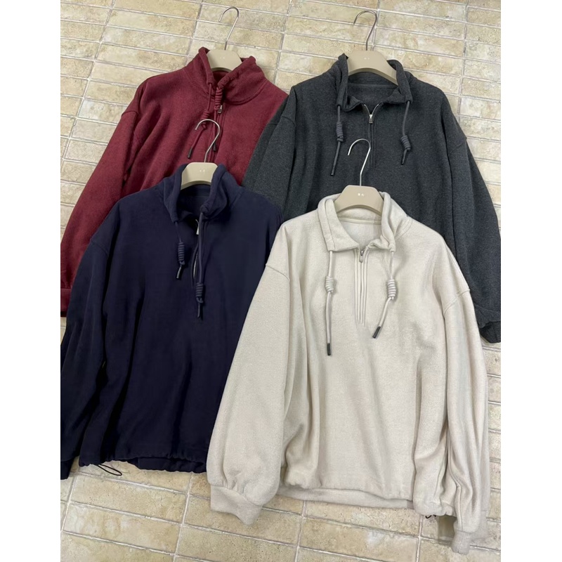 胖mm慵懒休闲半拉链翻领绒感卫衣