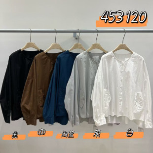 韩版 新款 宽松大码 胖mm休闲松弛风长袖 WE女装 侧口袋衬衫 453120秋季
