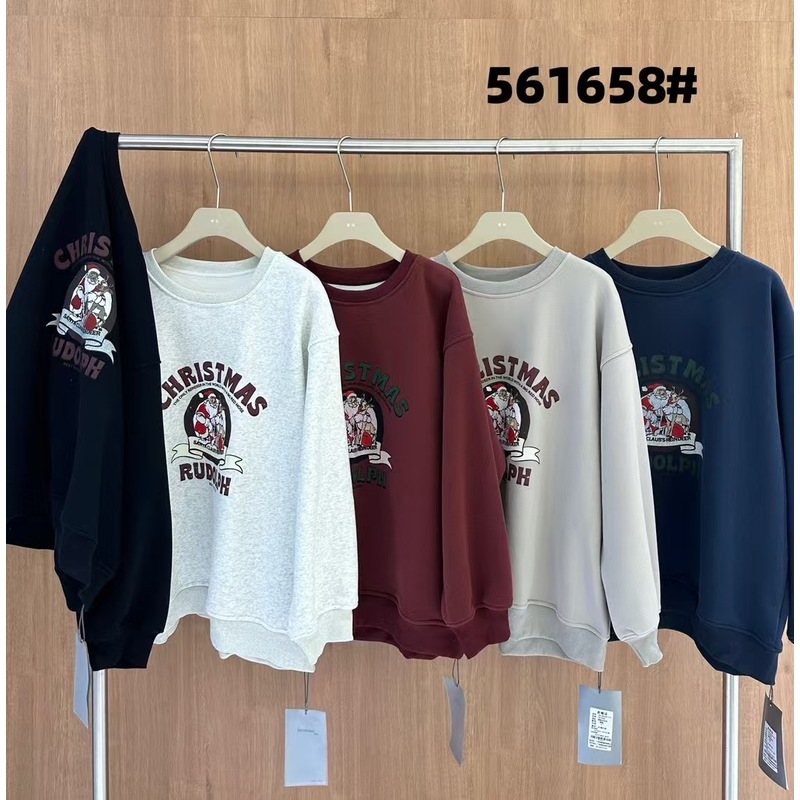 胖mm休闲慵懒风圆领圣诞加绒卫衣