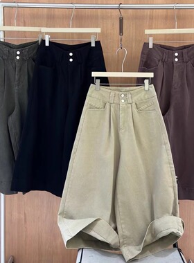 becabeau冬16987高腰韩版宽松大码胖mm休闲加厚加绒阔腿九分裤