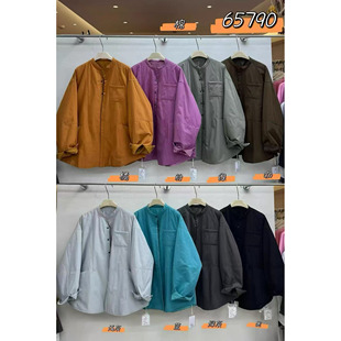 We女65790冬季韩版宽松大码胖mm慵懒休闲风简约圆领排扣棉服外套