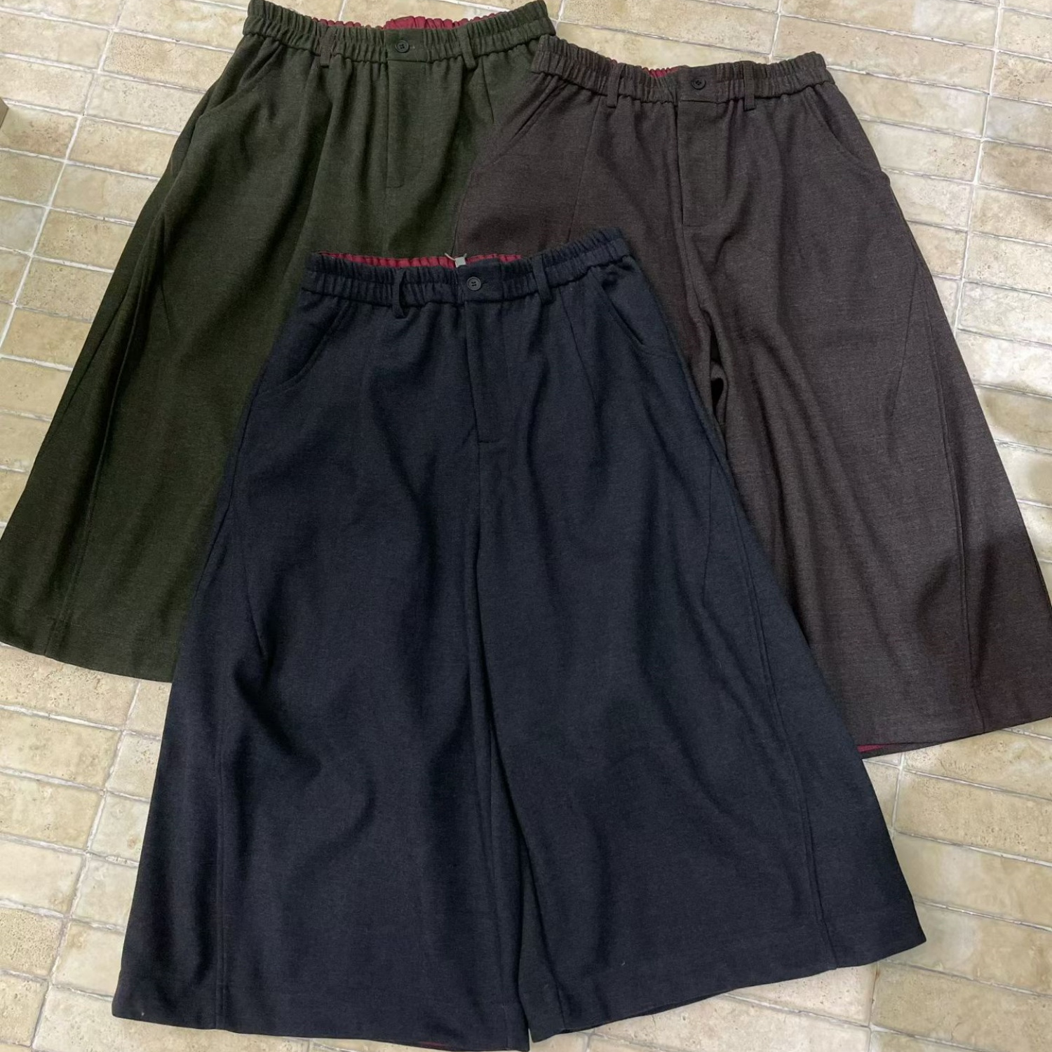 胖mm慵懒松弛风毛呢阔腿八分裤女