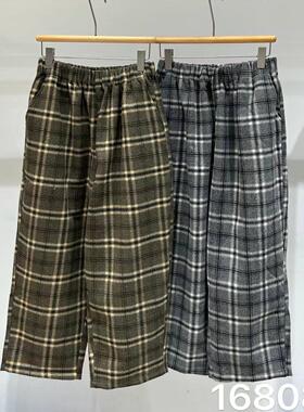 非本168088冬高腰韩版宽松大码胖mm休闲加厚复古格子直筒萝卜长裤