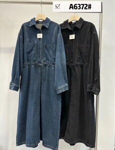becabeau秋韩版宽松大码胖mm慵懒风复古休闲收腰长袖牛仔连衣长裙