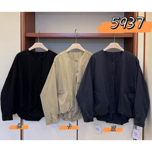 胖mm慵懒松弛风休闲圆领扣子短款 WE女装 宽松大码 韩版 外套 5937秋季