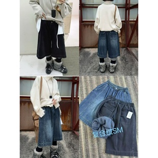 5700冬季 中裤 韩版 胖mm休闲风加绒加厚牛仔五分裤 宽松大码 幕茄女装