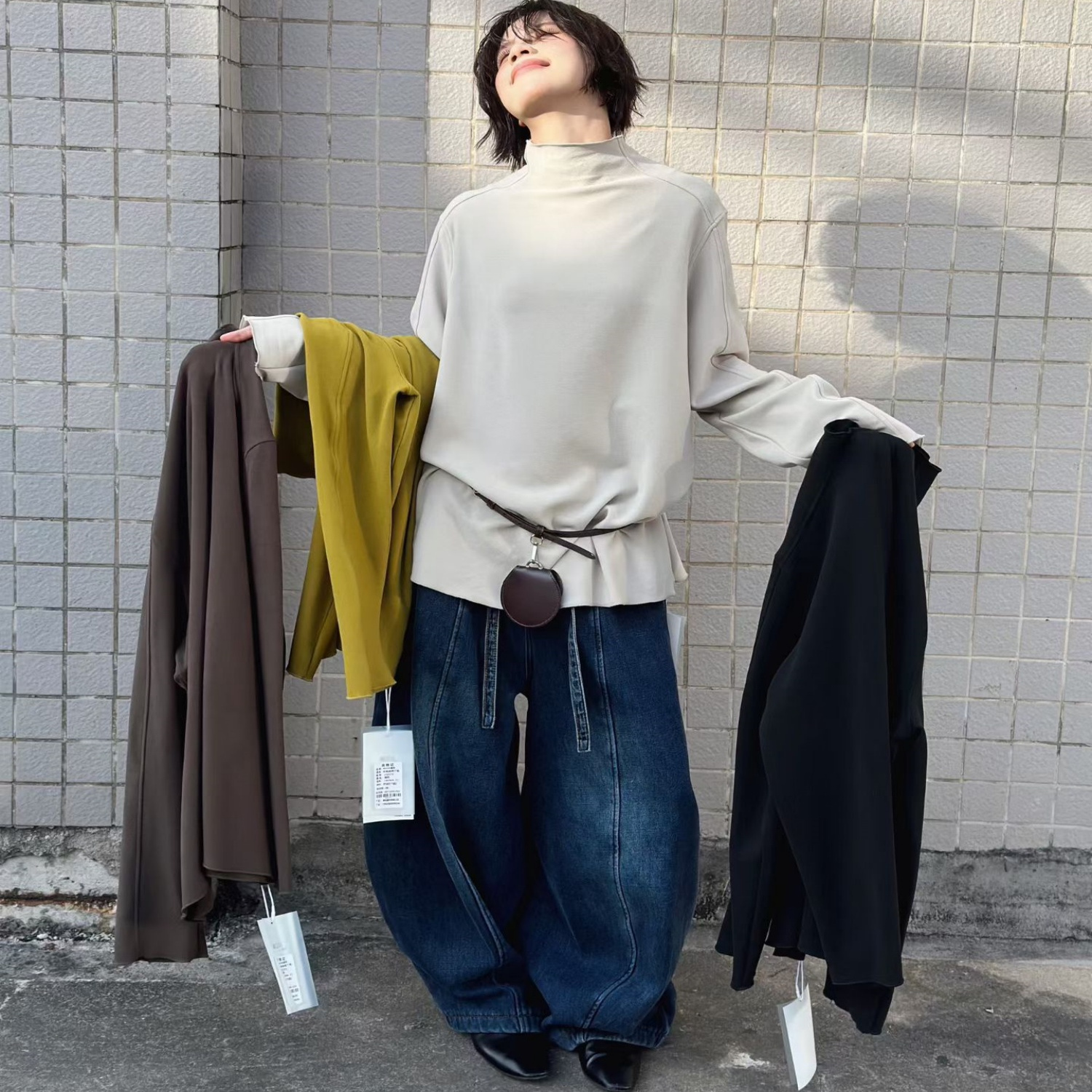 胖mm慵懒花边双面绒立领打底T恤