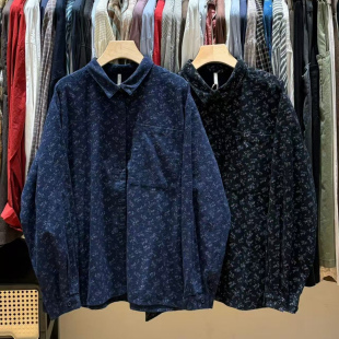 衬衫 胖mm慵懒休闲风百搭翻领碎花长袖 宽松大码 非本女189588秋韩版