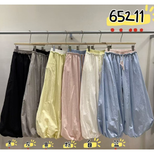 WE女装65211春季韩版宽松大码胖mm休闲裤头撞色阔腿灯笼花苞长裤