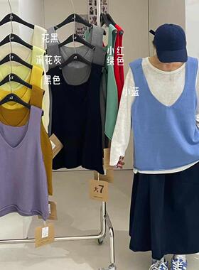 大7女装12255春韩版宽松大码胖mm休闲慵懒风叠穿U领针织背心马甲