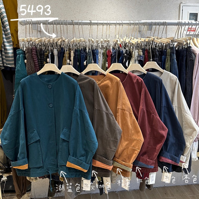 胖mm慵懒休闲风工装圆领抽绳外套