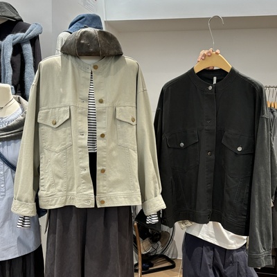 非本休闲慵懒工装风圆领夹克外套