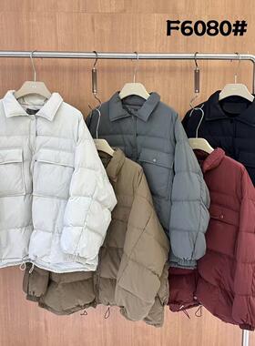 becabeau冬装6080韩版宽松大码胖mm慵懒工装风90白鸭绒羽绒服外套