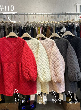 WE女装54110冬韩版宽松大码胖mm慵懒松弛风圆领菱格棉服减龄外套