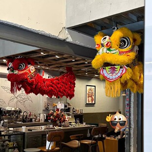 店铺国潮醒狮头装饰摆件国风狮子头装饰品咖啡店造景拍摄打卡道具