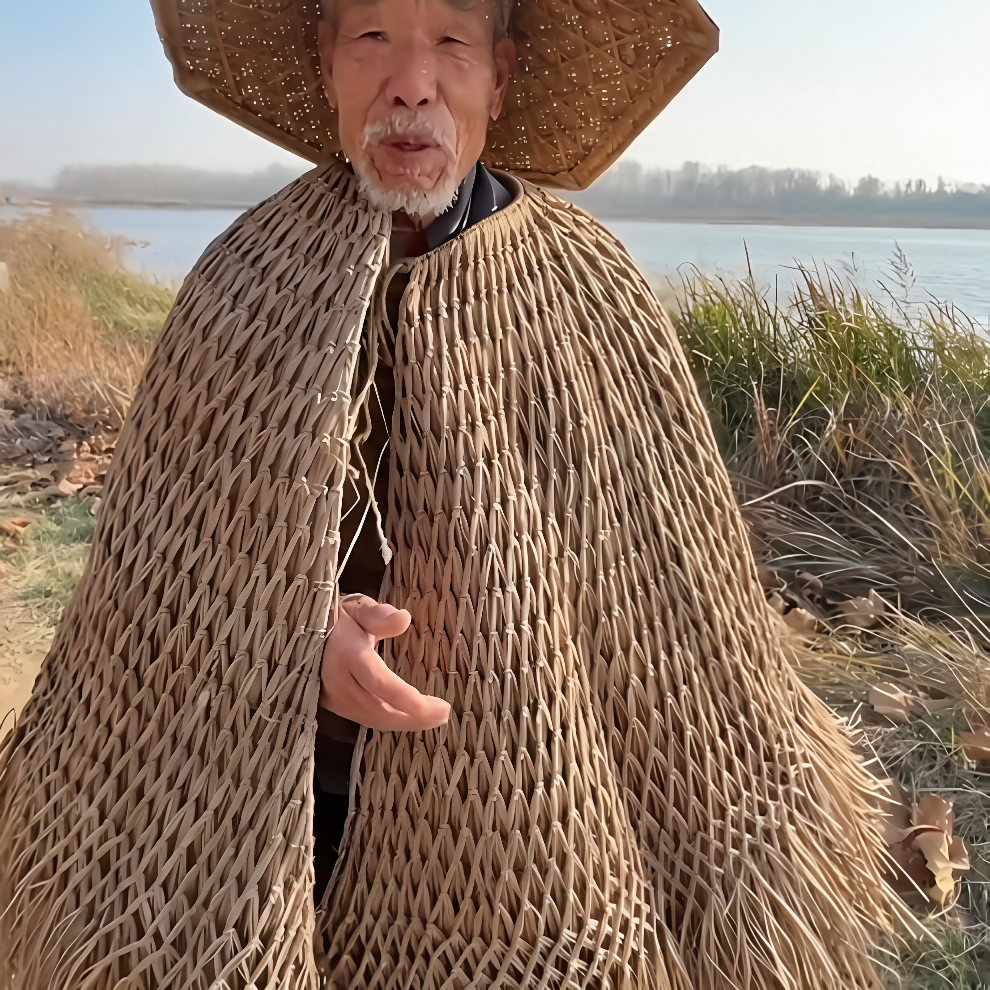 蓑衣老式手工编织草帽民族风古装传统服饰草衣草编披风渔夫帽遮阳