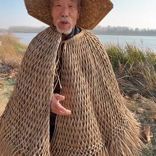 蓑衣老式手工编织草帽民族风古装传统服饰草衣草编披风渔夫帽遮阳
