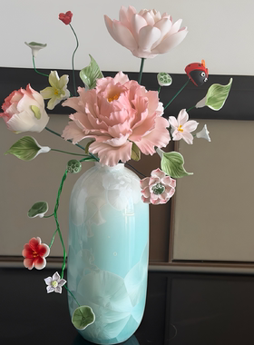 陶瓷花瓶牡丹手工仿真花束摆件