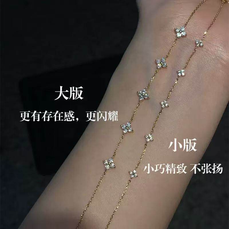 纯银镀18k金镶嵌锆石花朵项链大版幸运草女轻奢小众设计感手链